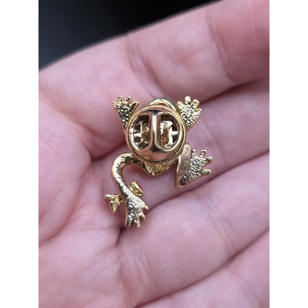 Vintage Enamel Frog Brooch/Pin/Rhinestone/Goldtone